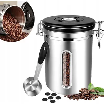 Dóza na potraviny PLECHOVKA NÁDOBA NA ČAJOVOU KÁVU HERMETICKÁ VAKUOVÁ OCEL 1.8 L + LŽÍCE