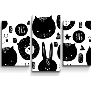 Obraz Sablio Obraz - 3-dílný Kočička a medvěd - 75x50 cm