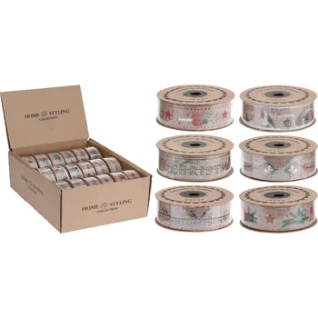 Stuha Dekorační stuha 25x5000 mm z potištěné juty (mix 6 vzorů, cena /1 ks)