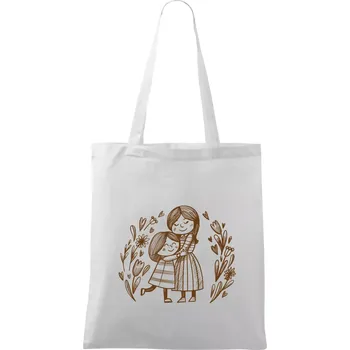 Matka a dcera v objetí - Taška bavlněná - 42 x 38 cm ( Bílá )