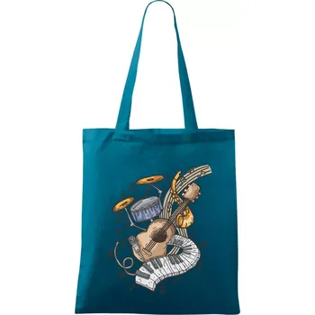 Hudební nástroje v notách - Taška bavlněná - 42 x 38 cm ( Petrolejová )