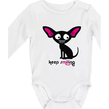 Keep smiling Čivava (Hana-creative) - Body kojenecké s dlouhým rukávem - Dlouhý r. 3-6 měs ( Bílá )