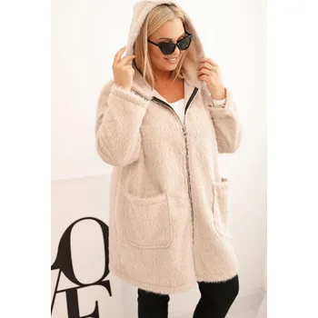 Dámský kabát Huňatý oversize kabát s kapucí a zapínáním na zip béžový Barva: Béžová, Velikost: universal
