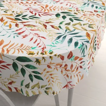 ubrus Bavlněný oválný ubrus Sandra SA-712 Podzimní větvičky s listy na bílém 50x100 cm