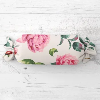 Dekorativní polštářek Polštář válec bonbon Sandra SA-715 Velké růžovočervené pivoňky na smetanovém 15x40 cm