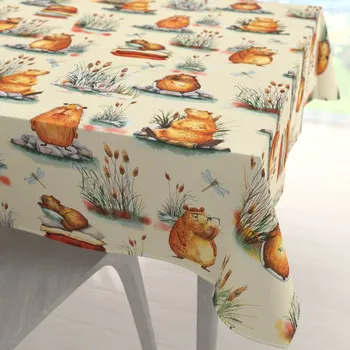 ubrus Dětský bavlněný čtvercový ubrus Sandra SA-710 Kapybary na krémovém 60x60 cm