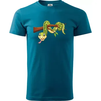 Pánské tričko Had na větvi - Klasické pánské triko vyšší gramáže - S ( Petrolejová )