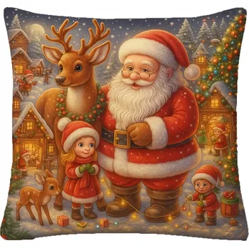 Vánoční dekorace VÁNOČNÍ POVLEČENÍ NA POLŠTÁŘ VELUR 45x45 SVÁTEČNÍ DEKORAČNÍ