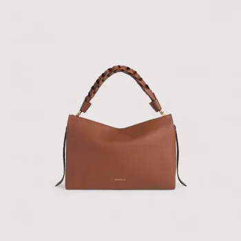 Kabelka BOHEME GRANA DOUBLE MEDIUM KOŽENÁ KABELKA COCCINELLE COGNAC/NOIR SS26