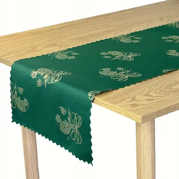 ubrus Vánoční Běhoun Odolný Skvrnám Zelený Zlatý s Baňkami 50x100 cm