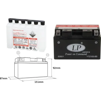 Motobaterie LANDPORT YTZ10S-BS BATERIE (MA LTZ10S-BS) 12V 8.5AH 151X87X94 BEZÚDRŽBOVÁ - ELEKTROLYT ZVLÁŠŤ (6) UE2019/1148