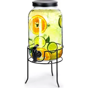 Dávkovač nápoje Skleněný nápojový dávkovač s kohoutkem a černým stojanem 3,2 l
