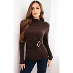 Tmavě hnědá elegantní halenka s řasením a dekorativní sponou Velikost: ONE SIZE