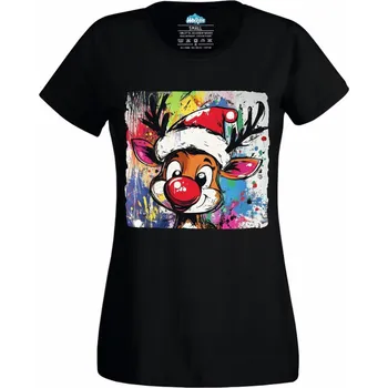 Dámské tričko Vánoční Sob Rudolf Graffiti (Velikost: 4XL, Barva: Černá)