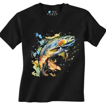 Chlapecké tričko Dětské tričko Pstruh duhový Trout (Velikost: 9-11, Barva: Černá)