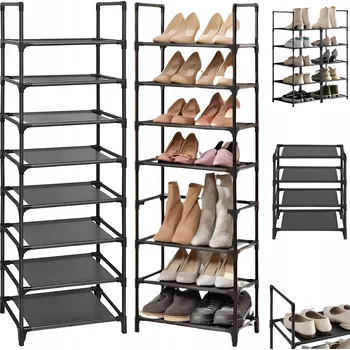 Botník REGÁL NA BOTY 8 ÚROVNÍ POLICE KOVOVÝ RÁM SKŘÍŇKA Z NETKANÉ TEXTILIE LEHKÝ