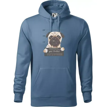 Pánská mikina Mops - Bad Puggy - Mikina pánská Cape s kapucí - 5XL ( Denim )