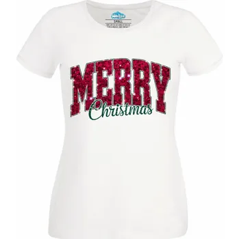 Dámské tričko Dámské tričko Třpytivé Vánoce Merry Christmas (Velikost: L, Barva: Bílá)