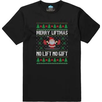 Pánské tričko Pánské tričko Vánoční Santa v Posilovně Merry Liftmas (Velikost: L, Barva: Černá)