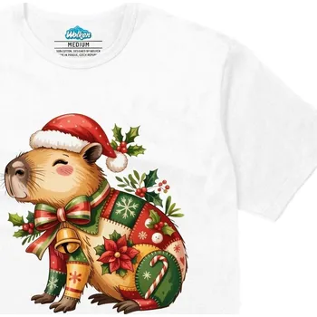 Pánské tričko Pánské tričko Vánoční Kapybara ve Svetru (Velikost: S, Barva: Bílá)