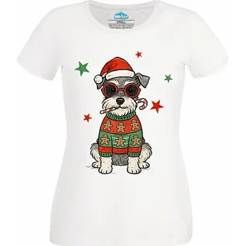 Dámské tričko Vánoční Knírač v Perníčkovém Svetru (Velikost: 4XL, Barva: Bílá)