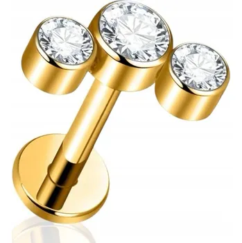Piercing ZLATÝ piercing Labret s třemi zirkony Conch FLAT TITAN 1.2/6
