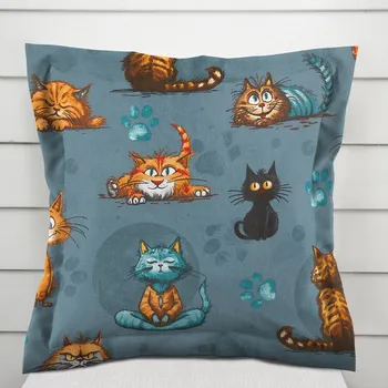 Povlak na dekorativní polštářek Dětský bavlněný povlak na polštář s lemem Sandra SA-705 Kočičí parta na tmavě šedomodrém 40 x 40 cm