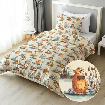 Povlečení Biante Sandra SA-710 Kapybary na krémovém 140 x 200, 70 x 90 cm zip