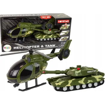 autíčko Vojenská Sada Tank na Frikční Pohon + Helikoptéra