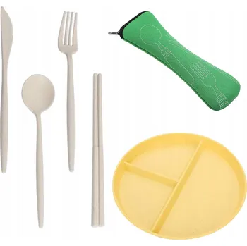 Talíř Dětský dělený talíř s přihrádkami a příborem, žlutá barva
