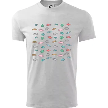 Triko plné ryb - Tričko dětské bavlněné - 98 cm / 2 roky ( Světlešedý Melír )