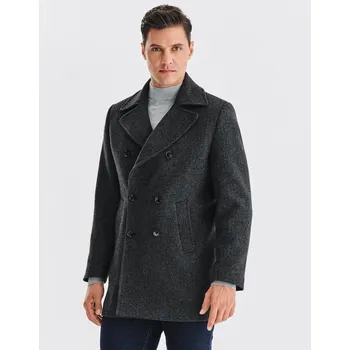 Pánský zimní kabát Pánský šedý kabát s vzorem rybí kosti a vlnou Pako Lorente , vel 58