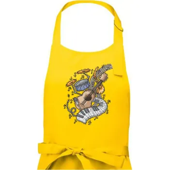 Kuchyňská zástěra Hudební nástroje v notách - Dámská zástěra na vaření - Univerzální velikost ( Žlutá )