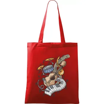 Nákupní taška Hudební nástroje v notách - Taška bavlněná - 42 x 38 cm ( Červená )