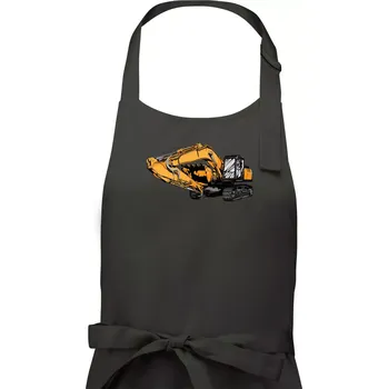 Kuchyňská zástěra Žlutý bagr z boku - Pánská zástěra na vaření - Univerzální velikost ( Dřevěné uhlí )