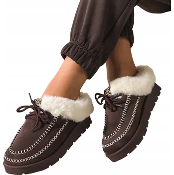 Dámská obuv PANTOFLE Dámské Čokoládové Pohodlné S Kožíškem Ozdobné Prošívání vel. 36