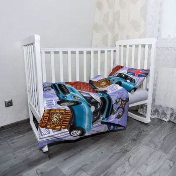 Povlečení Sablio Mikroplyšové dětské povlečení do postýlky Mini sedan Londýn - 130x90 / 40x60