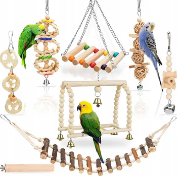 Hračka pro ptáka Hračky pro papoušky, houpačka pro papoušky, dřevěné hračky 8 ks