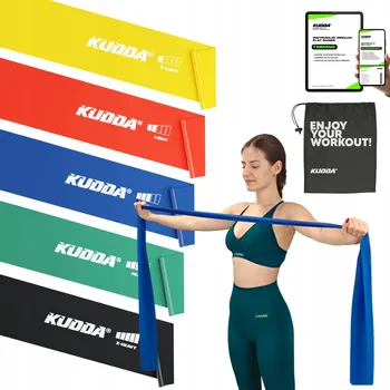 Posilovací guma KUDDA sada 5 ks vícebarevná 2 m 15 cm odpor 1-40 kg