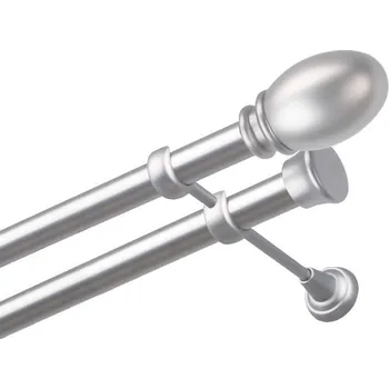 Garnýž kovová dvouřadá 25/25mm Belluno satina 100 cm (do stěny / na tunýlek - bez kroužků)