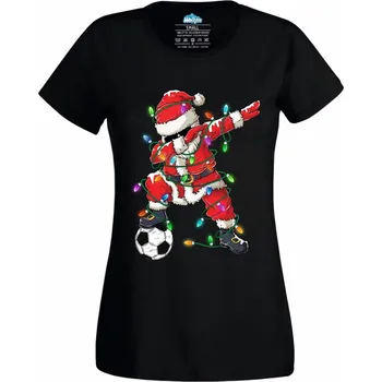 Dámské tričko Dámské tričko Vánoční Dabující Santa Fotbalista (Velikost: XXL, Barva: Černá)