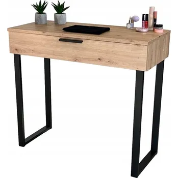 Toaletní stolek TOALETNÍ STOLEK LENA DUB ARTISAN, KOVOVÉ ČERNÉ NOHY, ŠÍŘKA 90 CM