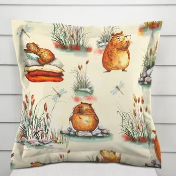 Povlak na polštářek Dětský bavlněný povlak na polštář s lemem Sandra SA-710 Kapybary na krémovém 50 x 60 cm