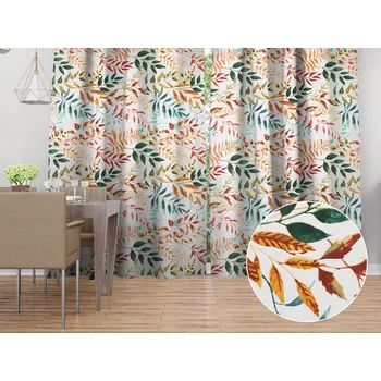 ubrus Bavlněný závěs Sandra SA-712 Podzimní větvičky s listy na bílém 150x160 cm