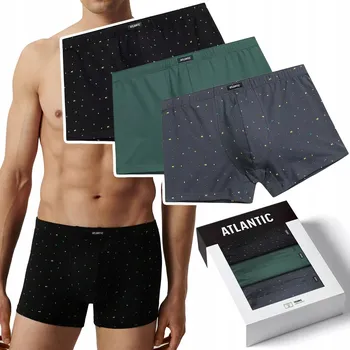 Boxerky Pánské boxerky 3 PÁRY klasické BAVLNĚNÉ trenýrky ATLANTIC 3MH-204 - L