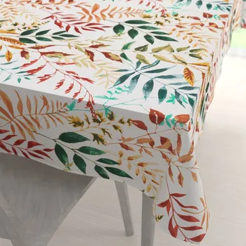 ubrus Bavlněný obdélníkový ubrus Sandra SA-712 Podzimní větvičky s listy na bílém 50x100 cm