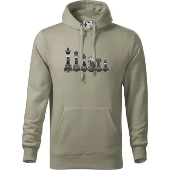 Pánská mikina Šachové figurky v řadě - kreslené - Mikina pánská Cape s kapucí - 5XL ( Light khaki )