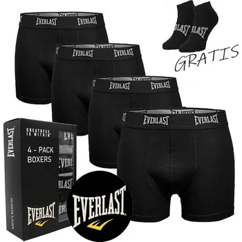 Pánské spodní prádlo 4x Bavlněné Boxerky EVERLAST 4-BALENÍ Černé Velikost M + ponožky