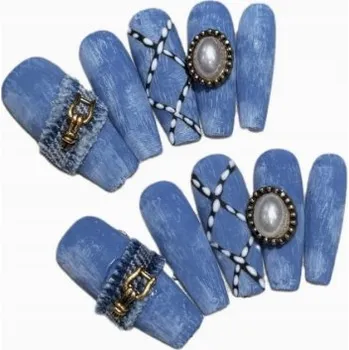 Umělé nehty Umělé nehty Nalepovací 3D nehty Press On 10 kusů Ruční výroba, S