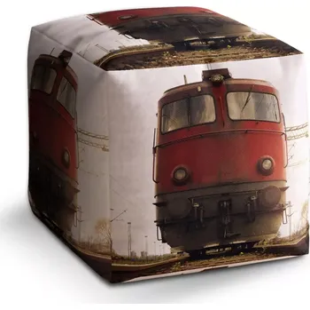 Taburet Sablio Taburet Cube Červený vlak na kolejích: 40x40x40 cm